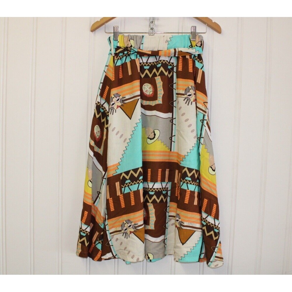 Baci Linen Blend Aztec Patchwork Belted Maxi Skirt Made In Italy Size Small S - Picture 5 of 10